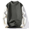 Mens Crew Neck Patchwork Sweater Long Sleeve Knit Pullover Casual