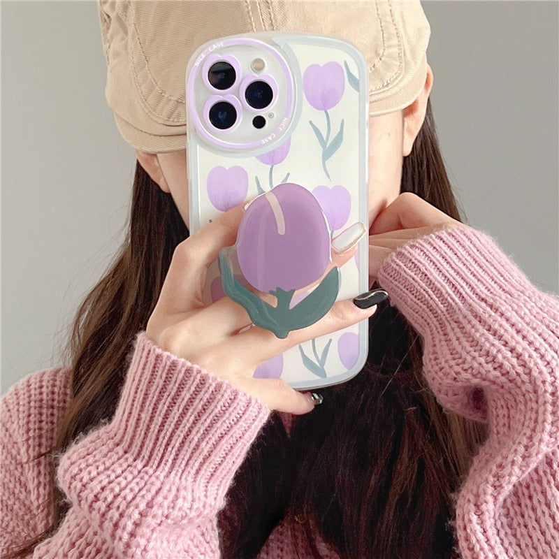 Flower Bracket Ring Holder Stand Soft Phone Case for iphone