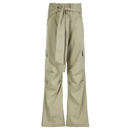 Y2K Khaki Pleated Loose Cargo Sweatpants Women