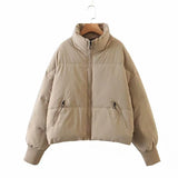 Women's Winter Stand Collar Zip Cropped Puffer Jacket