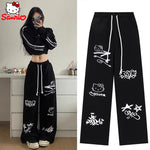 Straight Pajamas Sweatpants Autumn Loose High Hello Kitty Waist Trousers