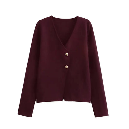 Women's V-Neck Button Jacket - Long Sleeve Outerwear Top