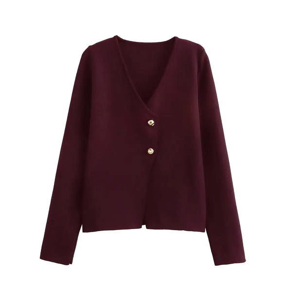 Women's V-Neck Button Jacket - Long Sleeve Outerwear Top