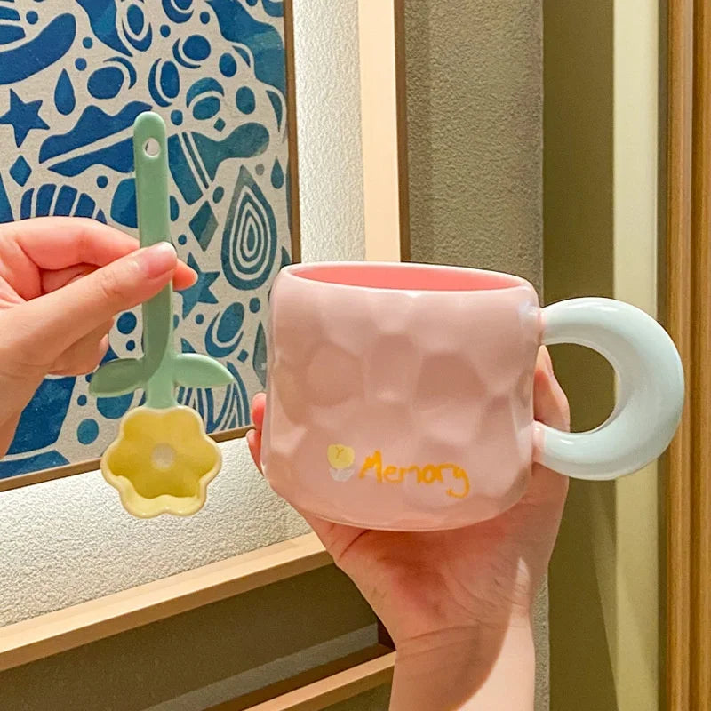 450ML Hand-Maled Blume Tee Tasse Keramik Becher Hause Büro Drink Tasse Tee Kaffee Milch Saft