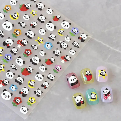 Cute Cartoon Nail Art Stickers Featuring Bears Rabbits Flowers & Pandas