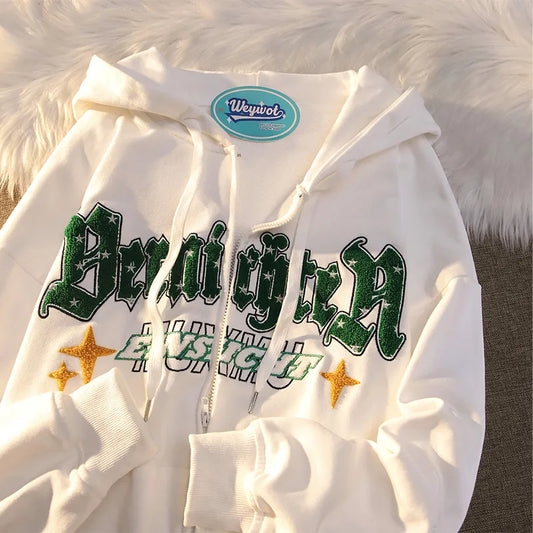 Y2K Aesthetic Cardigan Hoodies Retro American Style for Women