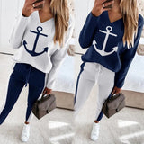 Womens Top Beautiful Ship Anchor Long-Sleeve V-Neck Fashion Casual Suit Trend