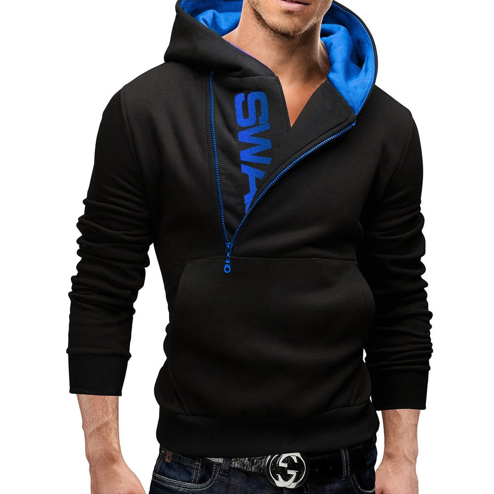 Mans Hoodies Letter Fleece Sweatshirt Patchwork Zipper