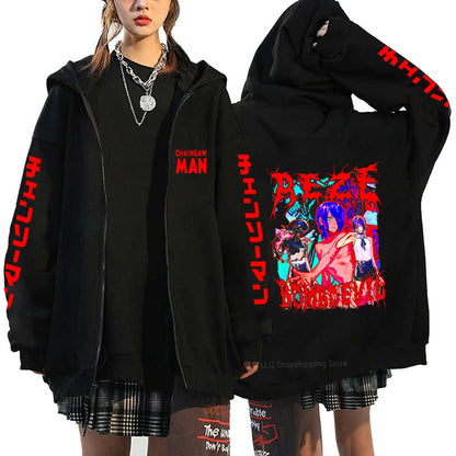 Anime Chainsaw Denji Hoodies Makima Zipper Streetwear Fleece