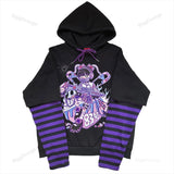 Fake Two Piece Striped Patchwork Hoodies Clothes for Teens Y2K Anime Harajuku