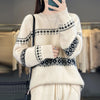 Womens Wool Sweater Jacquard Crew Neck Oversized Pullover