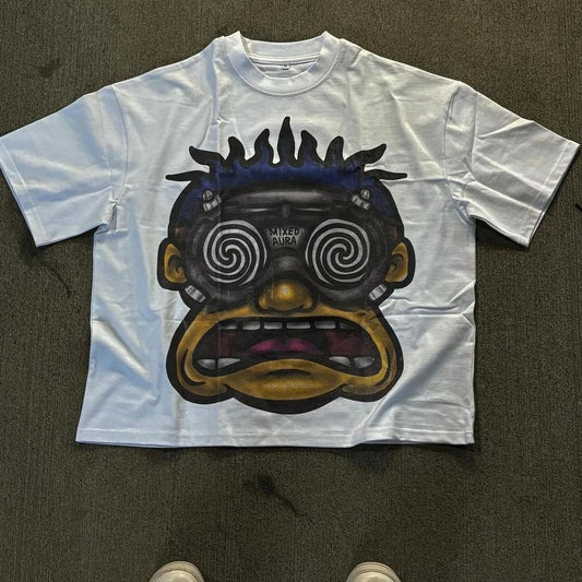 American Y2K Anime Print T-Shirt Men Hip Hop