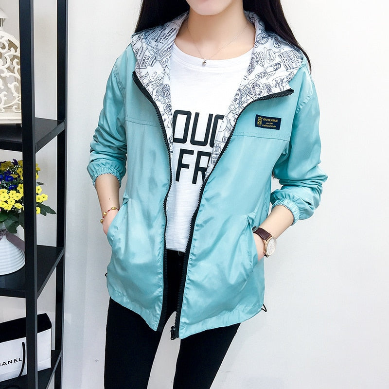 Women Jacket Pocket Zipper Hooded Coat Loose