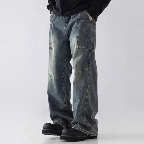 Spring and Autumn American Street Straight Tube Washed Jeans