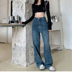 Y2K High-Waist Wide-Leg Jeans Retro American Summer Fashion