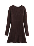 2024 Women's Knit Mini Dress Retro Long Sleeve Chic