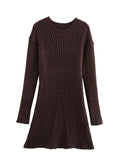 2024 Women's Knit Mini Dress Retro Long Sleeve Chic