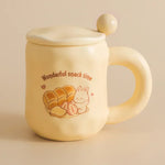 1pc 480ml Ceramic Mug with Spoon and Lid Cute Ceramic Coffee