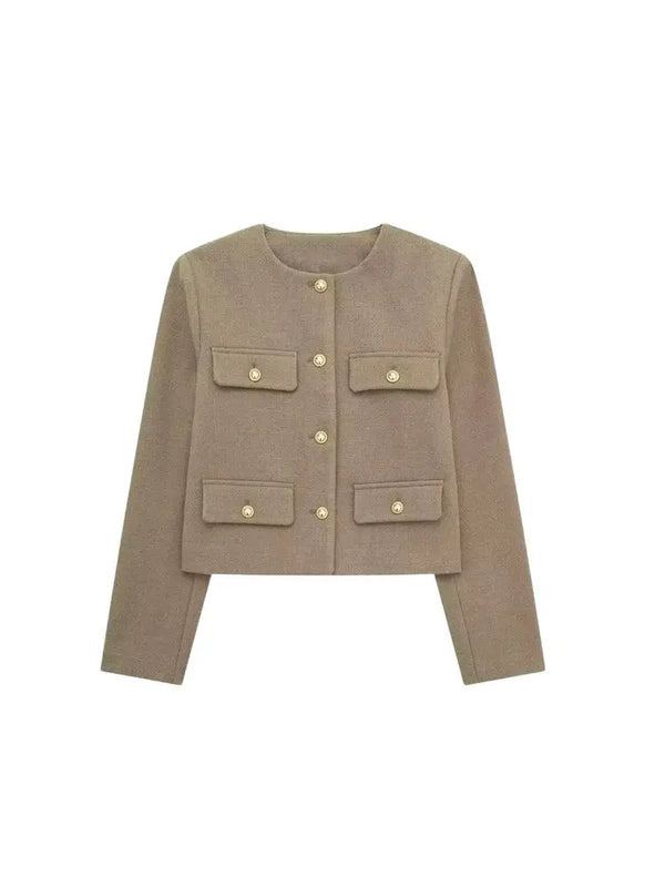 Women's Gold Button Jacket - Long Sleeve Coat Outerwear
