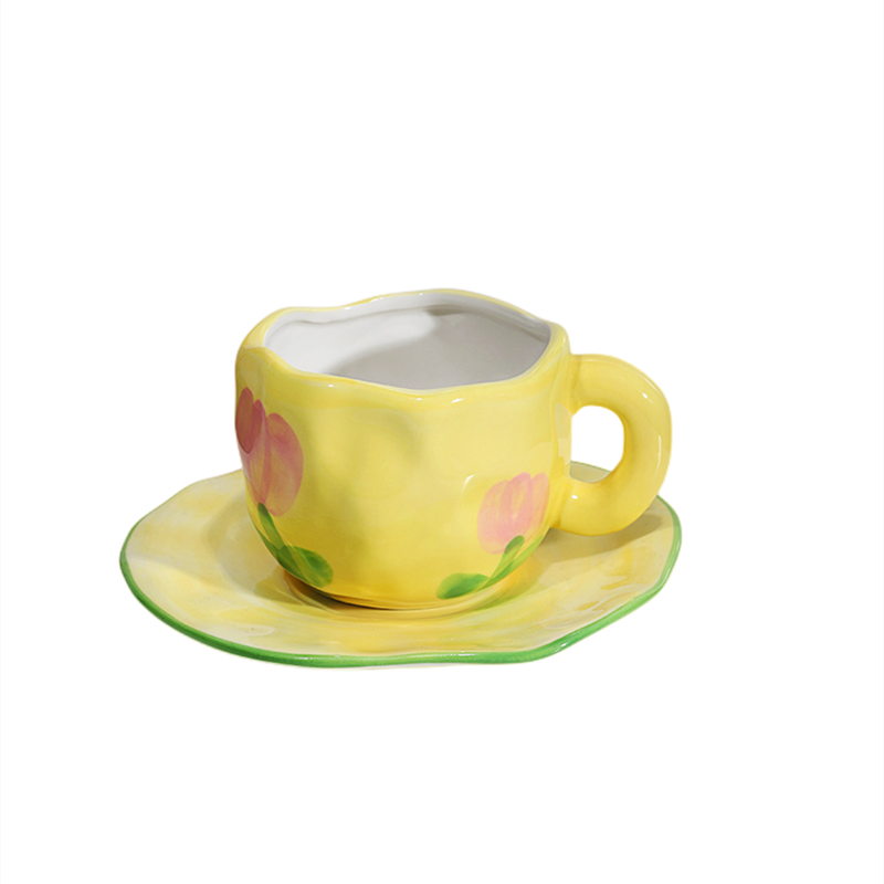 Blumen-Keramik-Kaffeetasse mit Untertasse, Heim-Frühstücksgriff-Tasse