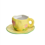 Flower Ceramic Coffee Cup Mug With Saucer Home Breakfast Handle Cup