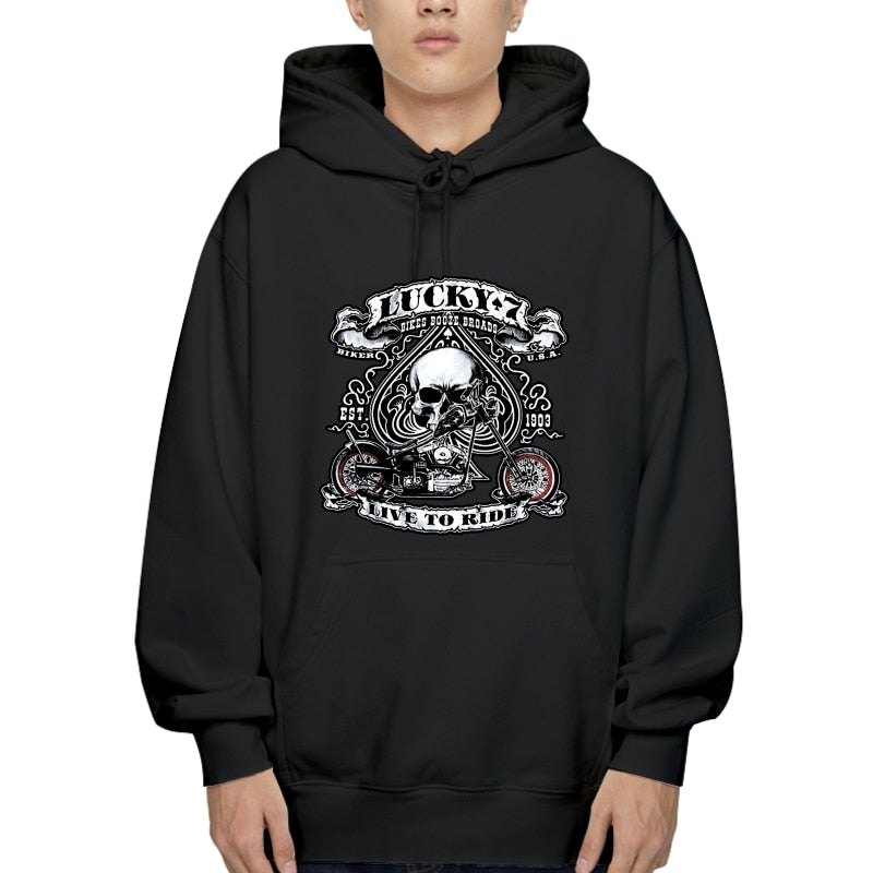 Bobber Motorcycle Lucky 7 Skull Hoodies Neuester neuer Stil für den Herbst