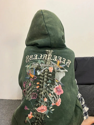 Aesthetic Floral Letter Print Hoodie Casual Streetwear Style