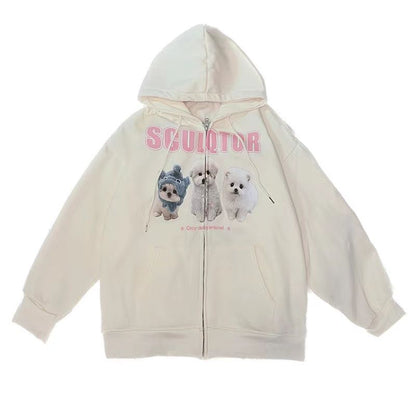 Hoodies Women Kpop Oversized Sweatshirts Cute Cartoon Casual Tops Coat