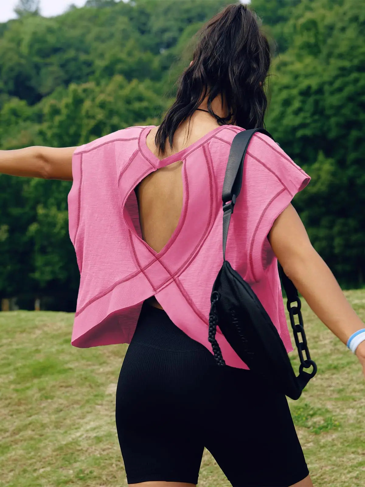 Women's Backless Yoga Top Pure Color Loose Gym Tee