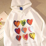 American Handpainted Love Print Hoodies Women Y2k Sweatshirt New Loose Fitting