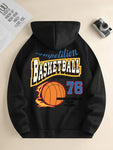 casual daily drawstring hooded sweatshirt basketball print