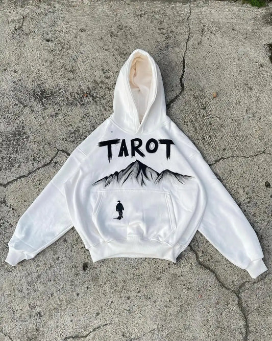 Fashionable 2025 Abstract Print Hoodie Men’s Casual White Top