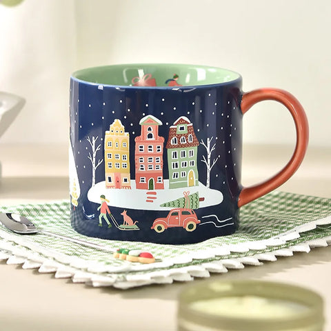 400ml High-temperature Resistant Ceramic Mug Cartoon Creative Christmas Snow Night with Handle