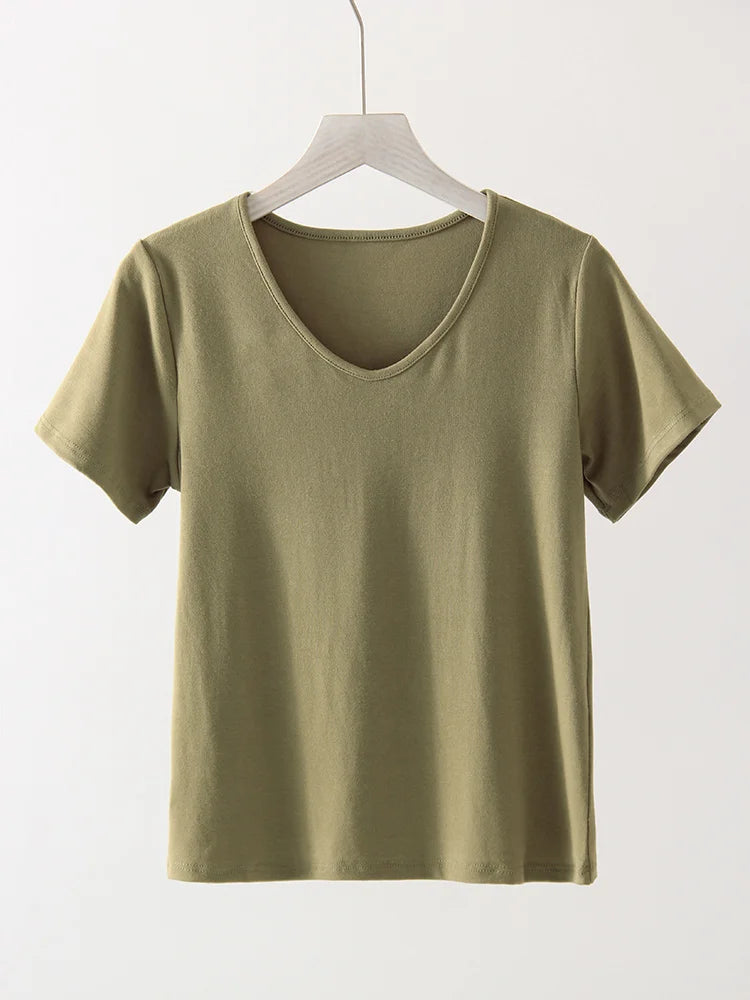 2025 Women’s Slim Fit V Neck Modal T-Shirt Summer