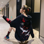 Weißer Vogel Anime Stickerei Hoodie Damen Pullover Top Plus Größe locker lässig