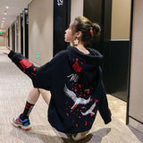 White Bird Anime Embroidery Hoodie Women Pullover Top Plus Size Loose Casual