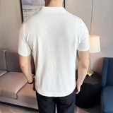 Mens Hollow Striped Solid Color Casual Short Sleeve Knitted