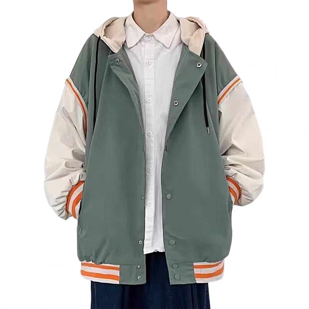 Trendy Pockets Drawstring Patchwork Color Baseball Jacket Coat