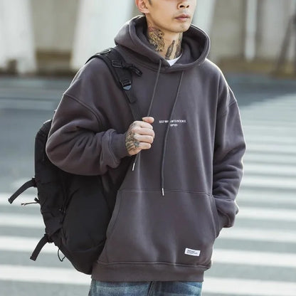 Men's Harajuku Vintage Fleece Hoodie Warm Korean Style Sweatshirt