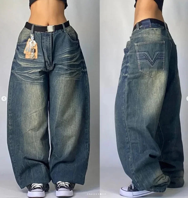 Y2K Baggy Jeans Unisex Embroidered Hip Hop Wide Leg Streetwear