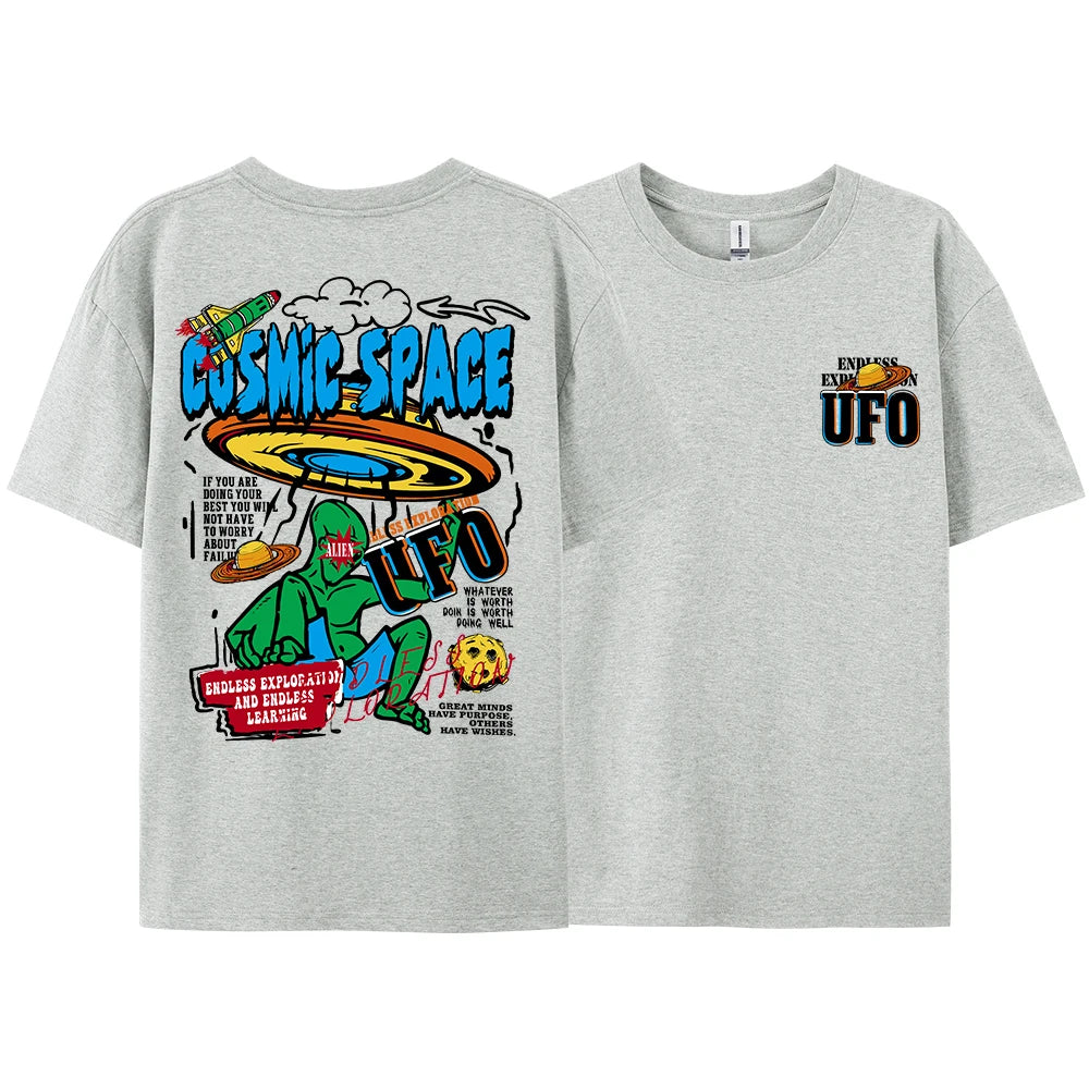 Cosmic Space Ufo Aliens Funny Graphic Printed Fashion Street T-Shirt