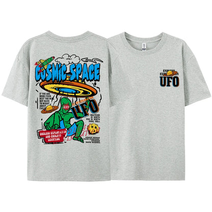Cosmic Space Ufo Aliens Funny Graphic Printed Fashion Street T-Shirt