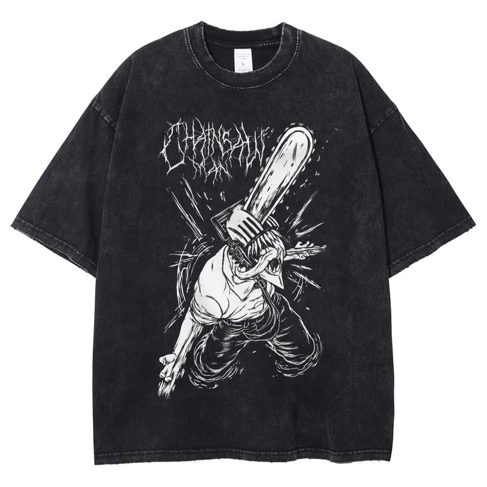 T-shirt Chainsaw Man Vintage Oversized Summer Harajuku Tops Cotton Tees - xinnzy