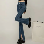 Retro Jeans for Women High Waisted and Slim Split Wide Leg Pants