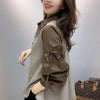 Lace Up Bow Blouse Women Colorblock Button Shirt Long Sleeve Top