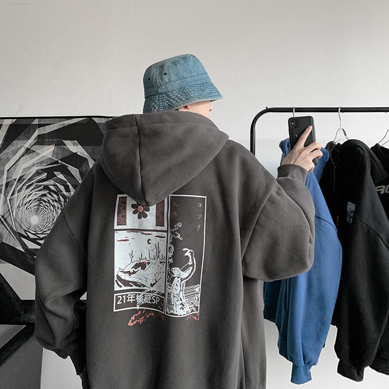 Japanischer Kunst-Hoodie Y2K Zip Up Erleben Sie die perfekte Fusion aus Harajuku, Grunge und Hip Hop in diesem Herbstpullover