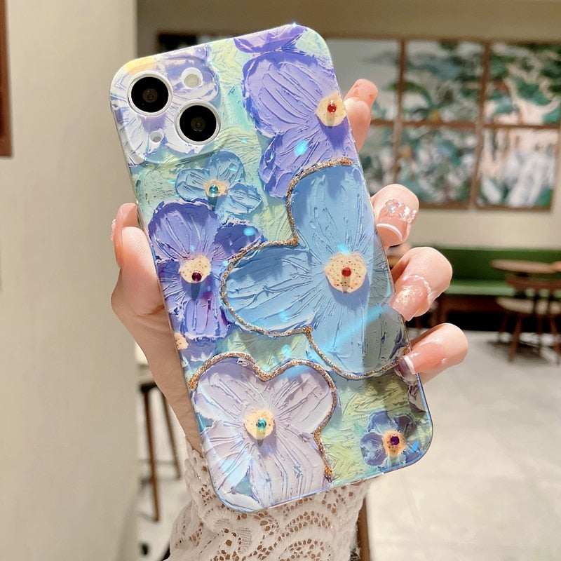 Phone Case  Blue Flower For iPhone 11 12 13 14 Pro Max X XS XR 7 8 Plus SE 2020 22