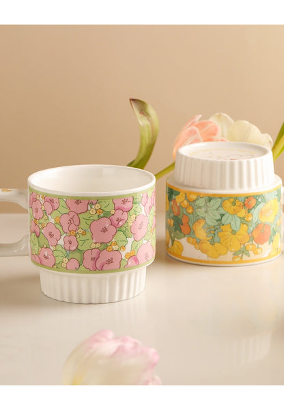 Flower Rabbit Ceramic Mug and Coaster Cute Animal Cartoon