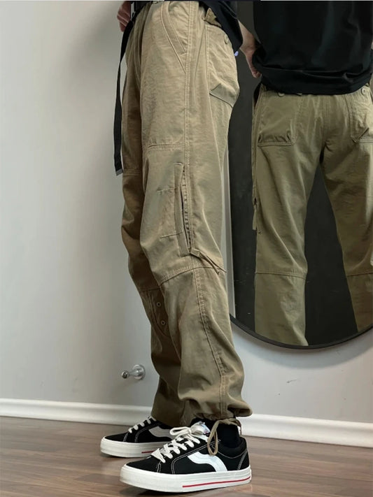 Fleece Cargo Pants Men's Waterproof Multi Pockets Loose Straight Casual