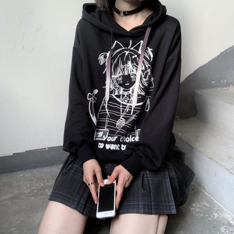 Emo Anime Frauen Hoodies Streetwear